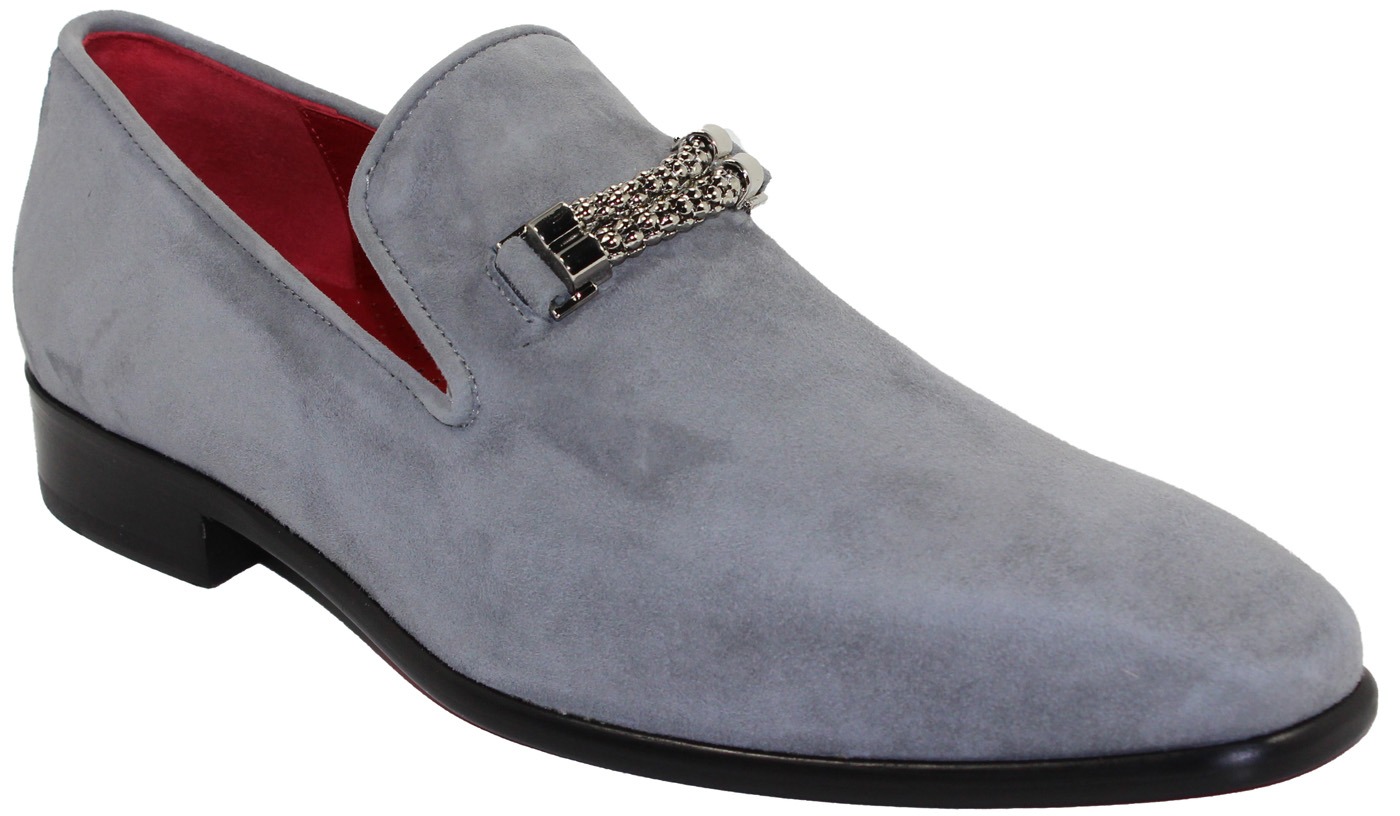 Emilio Franco "Francesco" Light Grey Genuine Suede Loafer With Bracelet Shoes.